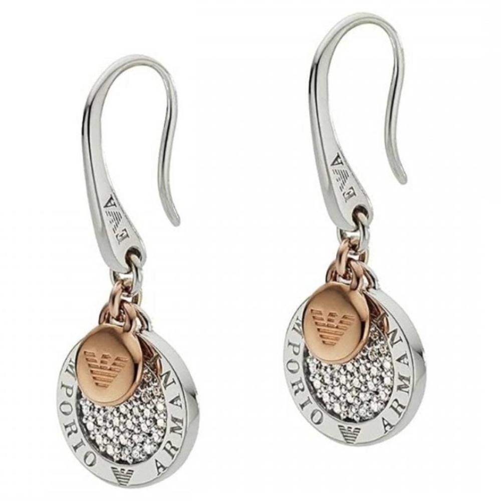 Emporio Armani Ladies Two Tone Sterling Silver Drop Earrings